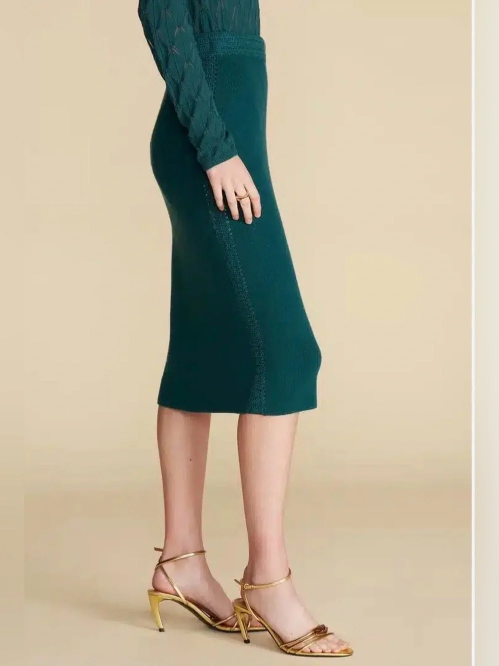 NWT Amour Vert Olympe Knit Pencil Skirt Forest Green Size XL